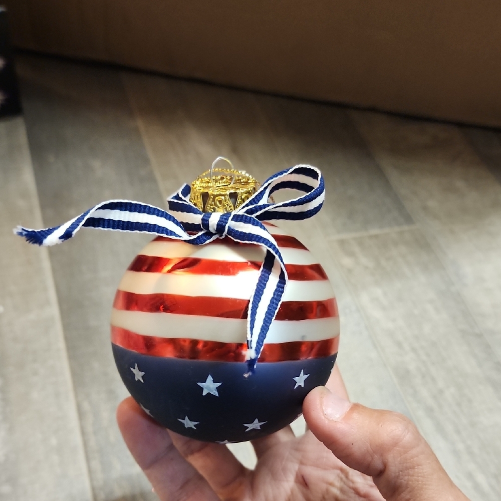 Patriotic Red, White, and Blue Holiday Christmas Ornament